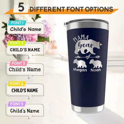 Miniatura 2 de Vaso personalizado con nombres grabados de hasta 6 cachorros, 5 fuentes, 13 colores, regalos para mamá de parte de su hija o hijo