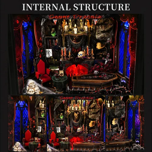 Miniatura 4 de Kit de rincón de libros, rompecabezas de madera 3D con control de interruptor LED y marco para montar en pared, casa en miniatura