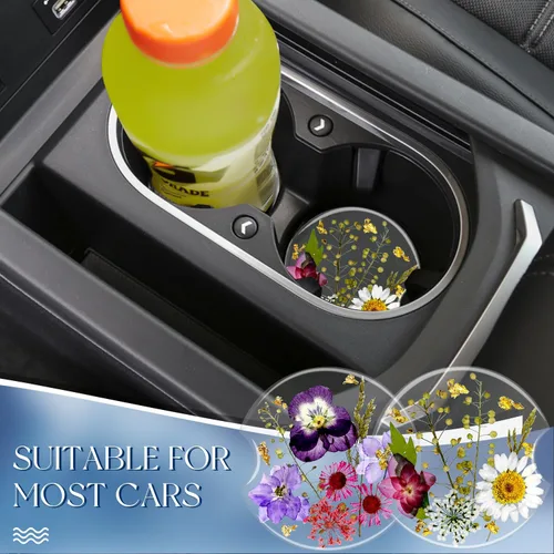 Miniatura 5 de Swooflia Portavasos para Portavasos de Coche con Flores para Mujeres - 2.75 Pulgadas Lindo Inserto de Resina Transparente para Portavasos de Bebidas