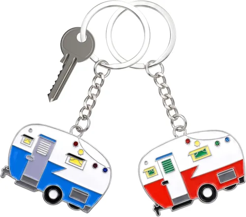 Miniatura 10 de 2 Piezas Llavero de Caravana, Llavero de Caravana RV Accesorios de Caravana para Remolques de Viaje Llavero Retro de Coche de Camping