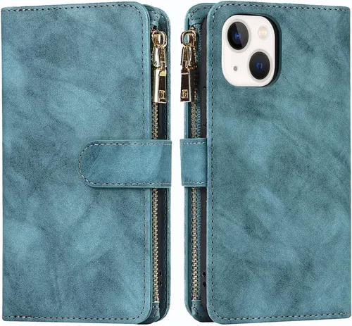 Miniatura 7 de Funda para iPhone 13/14 con tarjetero para mujeres y hombres, con soporte para iPhone 14 con correa de hombro, funda de piel con cremallera y Cordón