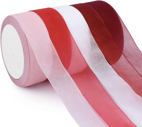 Miniatura 9 de Cinta de organza transparente, 1 pulgada x 125 yardas, 5 rollos de Halloween para envoltura de regalos, ramos, bodas, decoración de fiestas