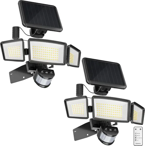 Miniatura 11 de Ensenior - Luz de seguridad solar con 5 modos de sensor de movimiento, 1800 lm, 270° de ángulo amplio, 3 cabezales de luces LED de inundación