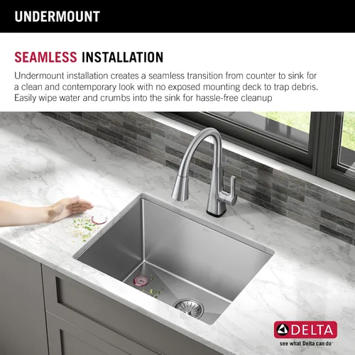 Miniatura 9 de DELTA FAUCET Delta Lenta 953034-24SL-SS - Fregadero de cocina de acero inoxidable calibre 16 de 24 pulgadas con accesorios, color satinado