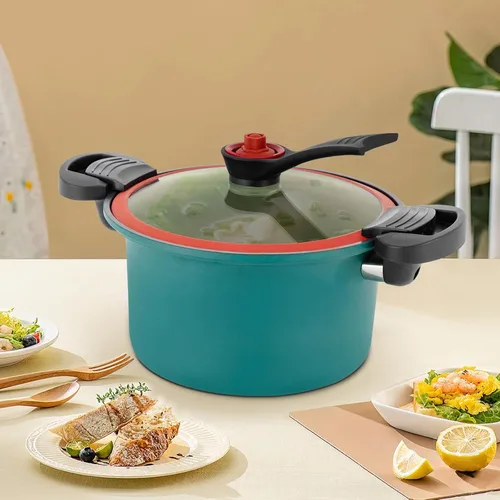 Miniatura 6 de Olla a presión micro de acero inoxidable 304, olla antiadherente de capacidad de 0.48 galones con tapa transparente y asas antideslizantes, olla a