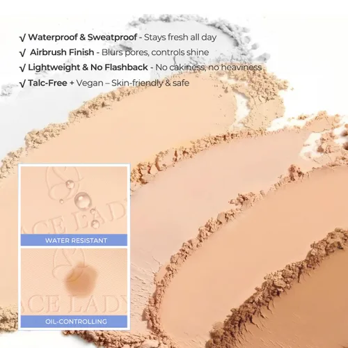 Miniatura 4 de SACE LADY Polvo Facial Impermeable para Fijar Maquillaje, Polvo Compacto Prensado de Control de Grasa para Mujeres, Difuminador de Poros Mate