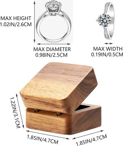 Miniatura 2 de COSISO Caja de regalo para anillo de compromiso de madera de nogal, caja de almacenamiento para propuesta de cumpleaños (interior negro)