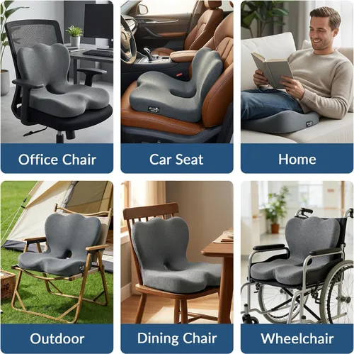 Miniatura 8 de Exclusivo Mezcla Cojín de asiento de espuma viscoelástica, cojines ergonómicos para aliviar el dolor del coxis, almohadilla de asiento Gris