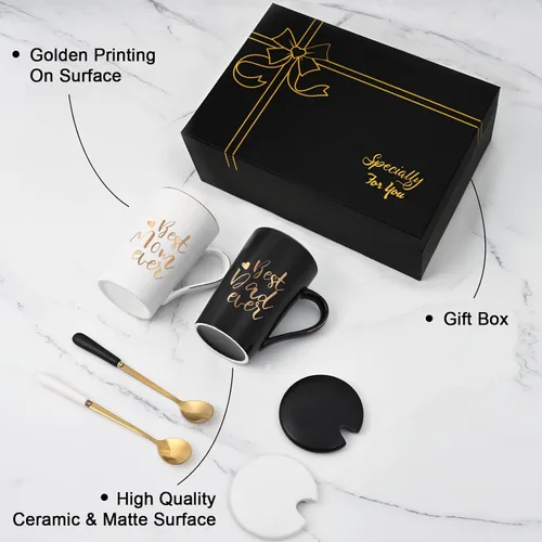 Miniatura 5 de YHRJWN Los mejores regalos para mamá y papá, Tazas para mamá y papá, Mejor taza de café para padres, Regalos de Navidad para padres de hija e hijo