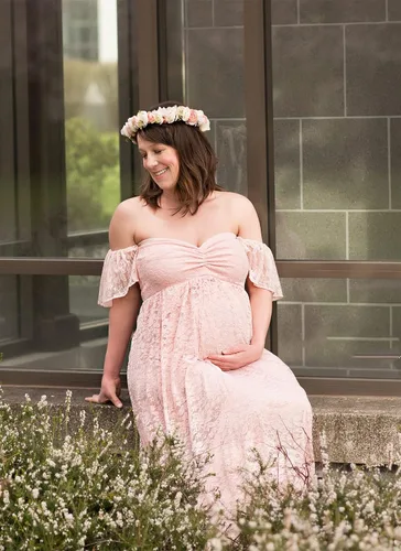 Miniatura 6 de ZIUMUDY Fotografía Vestido de maternidad fuera del hombro Encaje Baby Shower Vestido de novia embarazada