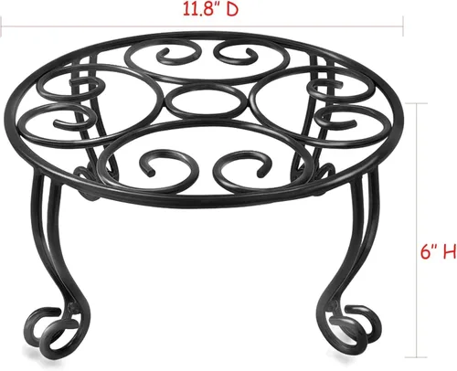 Miniatura 4 de TREEZITEK Paquete de 2 soportes de hierro resistente para plantas, 11.8 pulgadas de diámetro, 6 pulgadas de alto, negro, recubrimiento en polvo