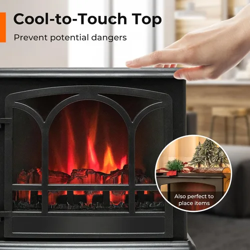 Miniatura 8 de GOFLAME Estufa eléctrica de chimenea de 23 pulgadas, calentador de chimenea independiente con efecto de llama regulable de 3 niveles y temporizador