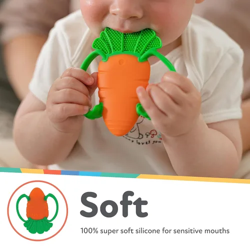 Miniatura 4 de Nuby Veggie - Mordedor para aliviar la dentición, suave juguete de dentición para bebés durante más de 3 meses, zanahoria, relleno de cesta de Pascua
