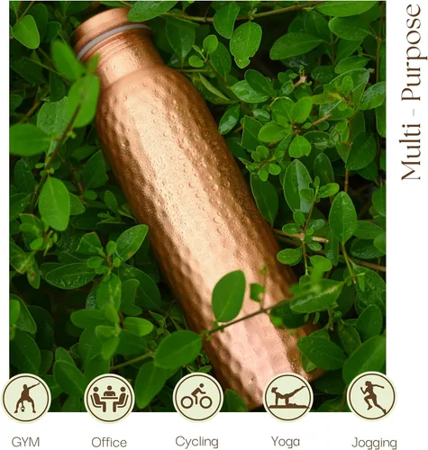 Miniatura 5 de RAJRANG Botella de agua de cobre puro martillado puro – 1 litro botella ayurvédica a prueba de fugas para hidratación, bienestar