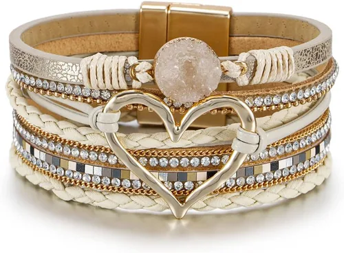 Miniatura 44 de Fesciory - Pulsera de leopardo para mujer, estilo bohemio de cuero multicapa con perlas de cristal