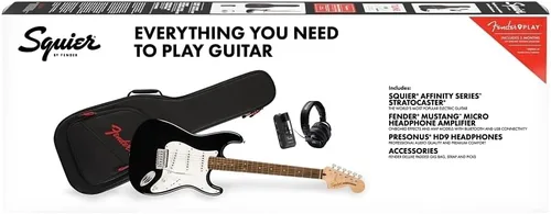 Miniatura 2 de Fender Affinity Series Stratocaster Mustang Micro Pack, diapasón de laurel, negro, bolsa de concierto, HD9, EE. UU., CA, UE, AU, JP