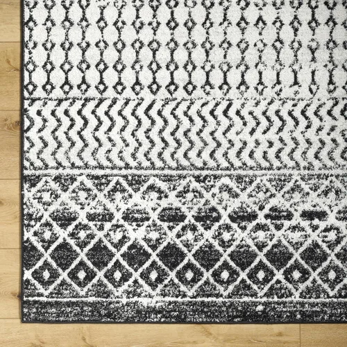 Miniatura 3 de Livabliss Alfombras de Área - Alfombra Chester Boho Marroquí Negra de 2x16 para Sala de Estar y Dormitorio - Alfombra Geométrica Blanca y Gris