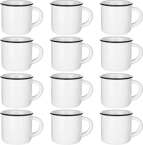 Uiifan 12 piezas de tazas de café de cerámica blancas vintage en volumen Espresso tazas mini de té para el hogar y viajes con asa Tazas DIY para té,