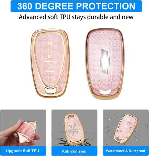 Miniatura 5 de QBUC Funda para llavero Chevy con llavero de diamante, compatible con Chevrolet Equinox Malibu Camaro Cruze Traverse Blazer Trax Volt Bolt Protector