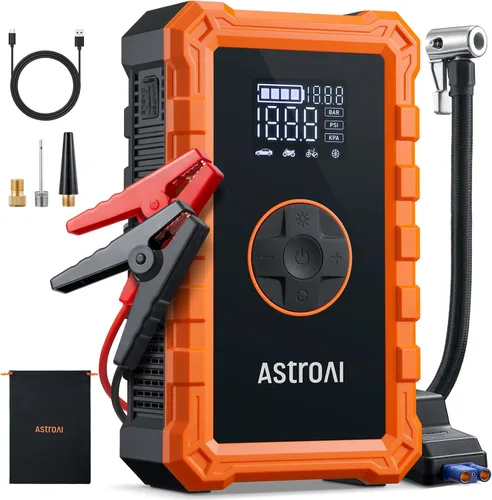 AstroAI - Arrancador portátil S8 con compresor de aire, pico de 1500 A (gasolina hasta 6.0 L y diésel 3.0 L), inflador de 150 PSI con apagado