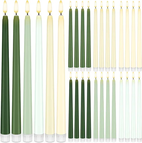 Miniatura 17 de Baquler 24 velas cónicas sin llama de flores silvestres de 11 pulgadas, funciona con pilas, velas LED de plástico con degradado parpadeante