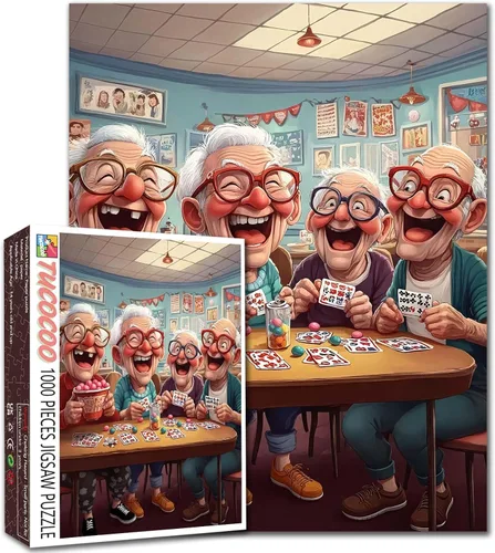 Miniatura 8 de Rompecabezas de mujer vieja de 1000 piezas para adultos, familias (niña, dama, pizza, naipe, vino tinto, amigas) piezas que encajan perfectamente