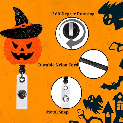 Miniatura 2 de Portatarjetas para carretes de insignias, 10 paquetes retráctiles lindos patrones de calavera de Halloween, trabajo, oficina, clip de cocodrilo