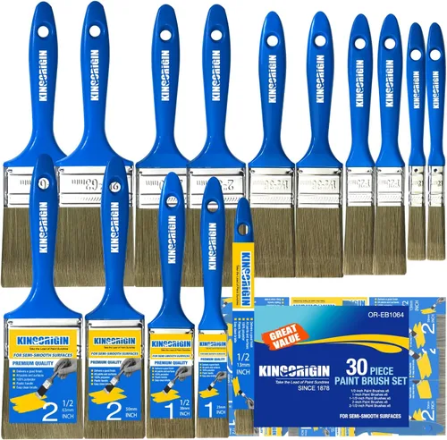 King Origin - Juego de pinceles de pintura versátiles, paquete de 30, pinceles de pintura de 5 tamaños (0.5 pulgadas, 1 pulgada, 1.5 pulgadas, 2