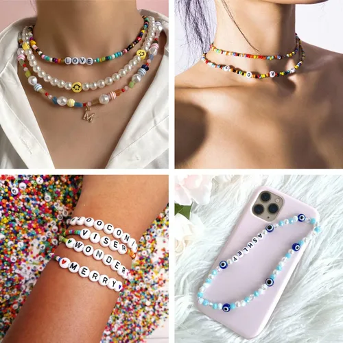 Miniatura 5 de 100 cuentas de letras acrílicas del alfabeto para hacer joyas, cuentas redondas blancas de la letra R para hacer pulseras, collares, llaveros, 0Flat