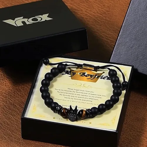 Miniatura 6 de VNOX Pulsera de regalo para hombres Pulseras de cuentas de ojo de tigre hechas a mano para hombres, cuentas de yoga, regalo para aliviar el estrés