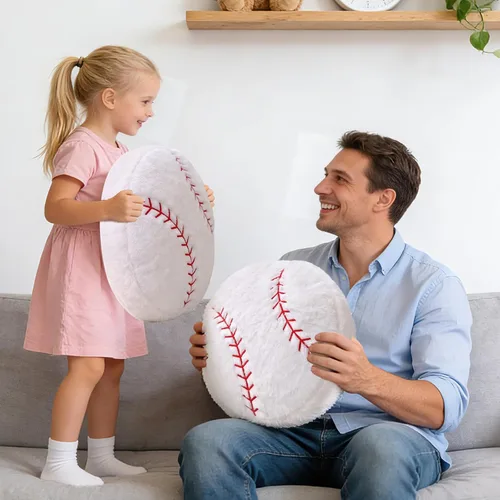 Miniatura 4 de Almohada de béisbol, suave y esponjosa, almohada redonda de felpa de béisbol, almohada deportiva, almohada decorativa en forma de béisbol para sofá