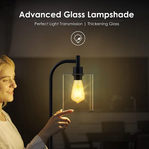 Miniatura 3 de BoostArea Lámpara de pie con pantalla de vidrio, lámpara de pie industrial moderna con interruptor de pie, brillante lámpara LED de 6 W para sala