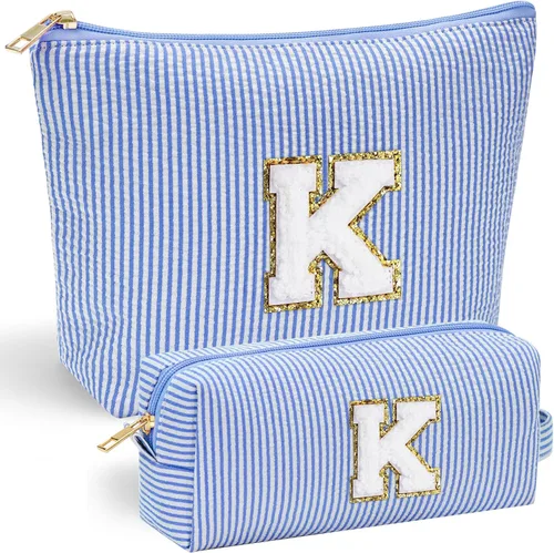 YOOLIFE Regalos de graduación 2026 para mujeres, regalos de cumpleaños para adolescentes, niñas, bolsa de maquillaje con inicial, bolsa de Azul