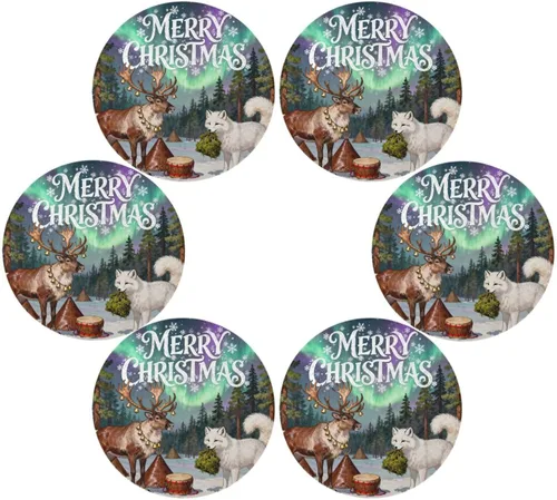 Miniatura 3 de Merry Christmas Fox Deer Plastic Round placemats Kids placemats for Dining Table Set of 4 15x15 in manteles para mesa