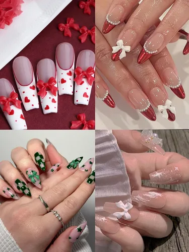 Miniatura 4 de CYHYII - Lazos 3D para arte de uñas, lazos coloridos mezclados con pajarita roja, verde, azul, diamantes de imitación para uñas, parte trasera