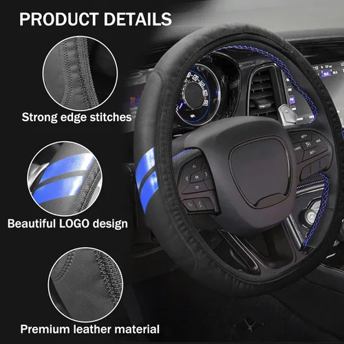 Miniatura 2 de YOSRTER Funda de volante para Dodge Charger, Durango Challenger, Journey Ram, fundas de cuero transpirable antideslizante para volante de Dodge