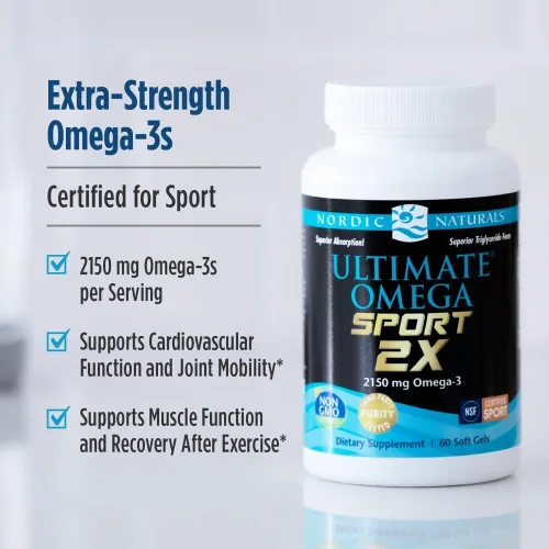 Miniatura 3 de Nordic Naturals Ultimate Omega Sport 2X, sabor a limón, 60 geles suaves, 2150 mg de omega-3, aceite de pescado certificado NSF con EPA y DHA, salud