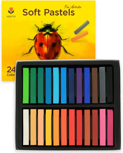 VIOLETTO Juego profesional de pasteles largos y suaves, 24 colores vibrantes, suministros de arte no tóxicos para artistas adultos, ideal para 03.