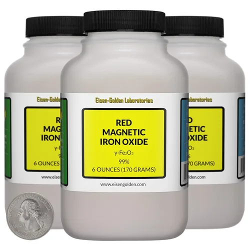 Óxido de hierro magnético rojo [y-Fe2O3] 99% USP polvo de grado alimenticio 1.1 libras en tres botellas