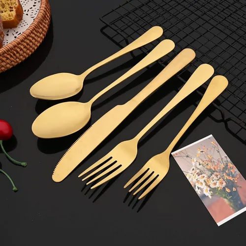Miniatura 6 de JASHII Juego de cubiertos de 20 piezas con acabado satinado, servicio para 4, juego de cubiertos de titanio, juego de utensilios de oro mate