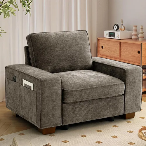 Miniatura 12 de TEKAMON Sofá Modular de 100" con Almacenamiento en los Asientos, Cómodo Sofá de Tela Chenilla de 3 Plazas para Sala de Estar, Oficina, Apartamento