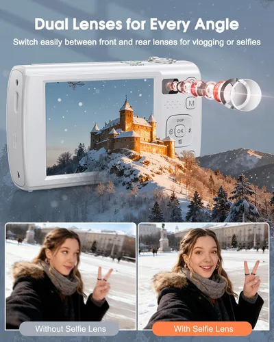 Miniatura 3 de Cámara digital 8K para fotografía, cámara de videoblogs WiFi de 88 megapíxeles para YouTube con lente frontal y trasera, enfoque automático, zoom