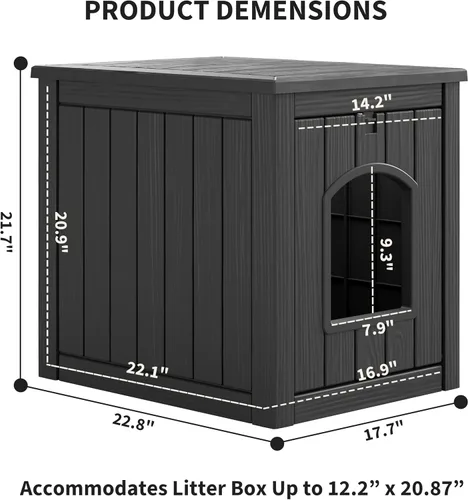 Miniatura 7 de Casa para gatos al aire libre resistente a la intemperie, casa de plástico para gatos exterior impermeable con puerta frontal abierta, refugio