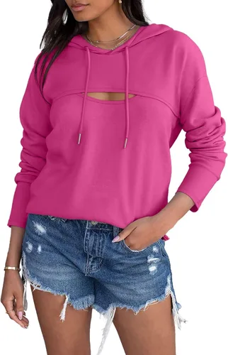 Miniatura 2 de VICHYIE Sudadera con capucha para mujer, de manga larga, recortada, para otoño