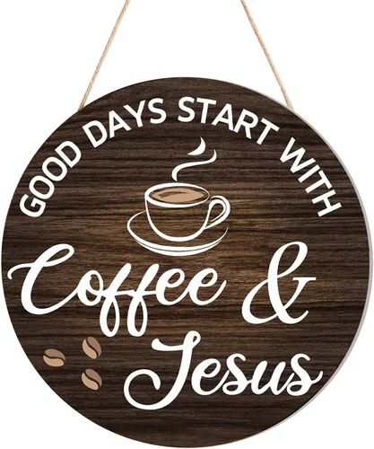 Miniatura 10 de HMASYO Letreros de madera rústica para barra de café – "All I Need Today is A Little Bit of Coffee and A Whole Lot of Jesus" para decoración