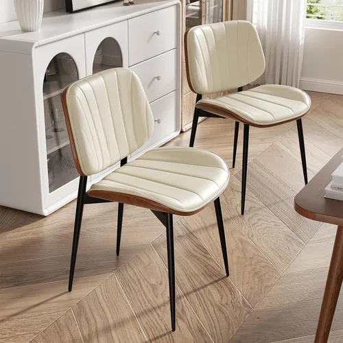 Miniatura 9 de Silla de comedor, sillas de comedor modernas de mediados de siglo, sillas de cocina tapizadas de piel sintética con respaldo de madera curvada