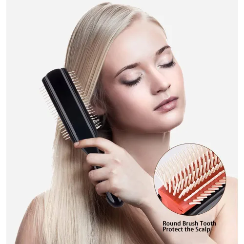 Miniatura 6 de Cepillo de pelo de 9 filas, fácil de limpiar, cepillo extraíble para peinar, desenredar, moldear, alisar, secar, separar, definir rizos para cabello