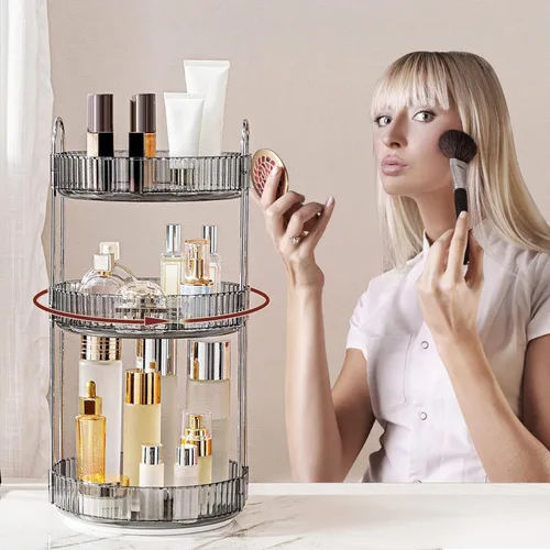 Miniatura 5 de INVSSENE Organizador de maquillaje giratorio de 360°, estante giratorio de maquillaje de baño, estante giratorio de gran capacidad para cosméticos