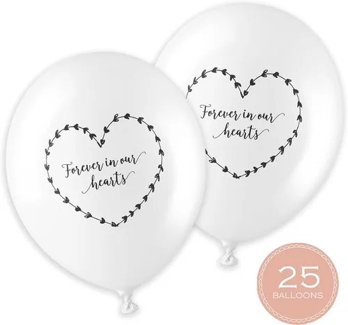 Miniatura 5 de ANGEL & DOVE 25 globos funerarios blancos "Forever In Our Hearts" biodegradables, para conmemoración, celebración de la vida