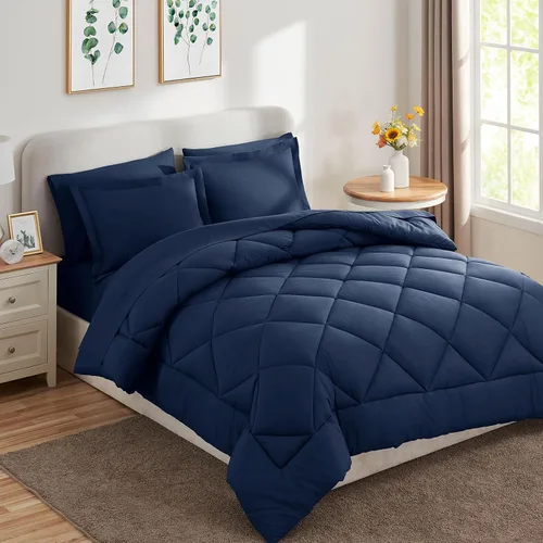 Miniatura 102 de CozyLux Juego de edredón tamaño King, color naranja quemado, toda la ropa de cama en una sola bolsa, 7 piezas: edredón, fundas de almohada